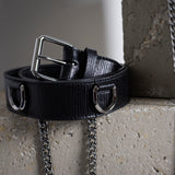 Noir Grainé Couleur Noir Collection ASTRÉ Ceinture en cuir Ceinture Cuir Grainé Épis ASTRÉ Paris, Chaine métalliques argentée