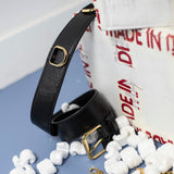 Ceinture Noir Doré Couleur Noir Collection ASTRÉ Ceinture en cuir Ceinture Cuir Lisse ASTRÉ Paris, chaine métallique dorée