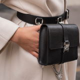 Noir Grainé Couleur Noir Collection ASTRÉ Ceinture en cuir Ceinture Cuir Grainé Épis ASTRÉ Paris, Chaine métallique argentée