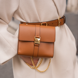 Couleur Cognac Collection ASTRÉ Ceinture en cuir Ceinture, Sac ceinture porté à la taille, pièces métalliques dorées, accessoire femme