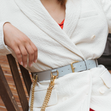 ceinture femme, ceinture bijou, ceinture en cuir, accessoire femme, mode femme, cuir gris, ceinture grise, ceinture faite main, ceinture chaine , collection ASTRÉ