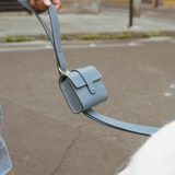 sac balade, sac pour chien, laisse, cuir grainé bleu, collection ASTRÉ, collection ledog, sac en cuir
