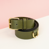 Ceinture Kaki Grainé Couleur Kaki Collection ASTRÉ, Fait main en Italie, Sac Ceinture avec chaine dorée, pièces métalliques dorées